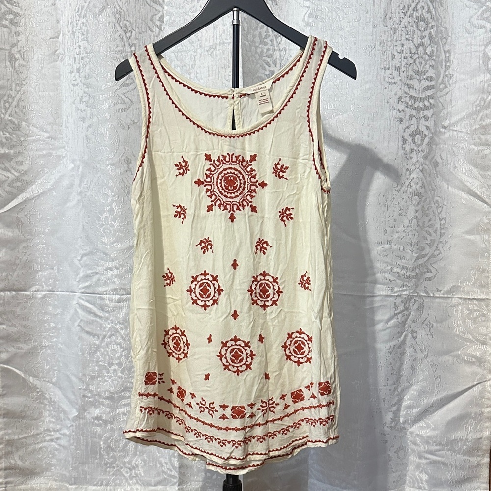 Sundance Embroidered Cream Tank Top, Large
